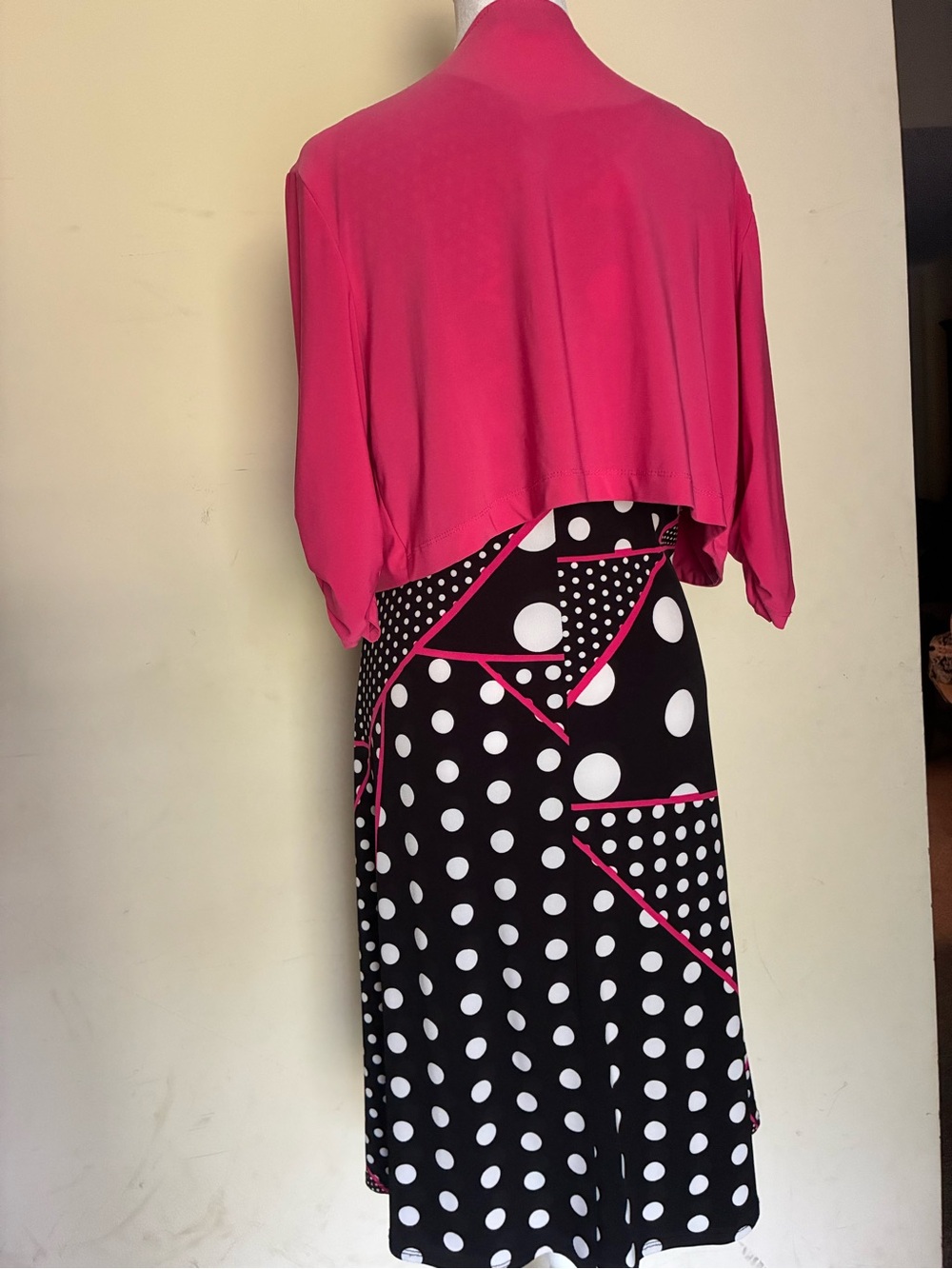Perceptions New York 2-Piece Polka Dot Dress & Pink Shrug Jacket Set Sz 10 - Picture 3 of 8